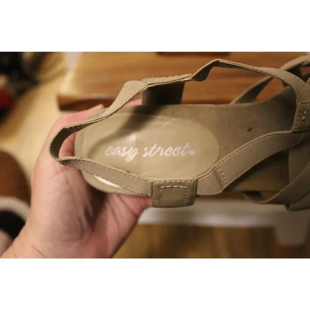 Women's Easy Street Size 8.5 Tan Kitten Heel Sandal Slingback Dressy - Picture 7 of 9